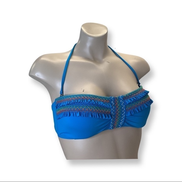 Lucky Brand Teal with Colorful Ruffle Stitch Bikini Top NWT - Picture 3 of 6